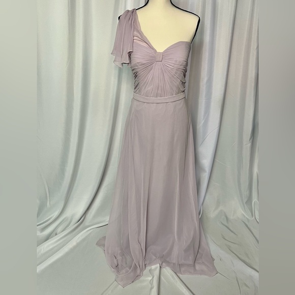 Jenny Packham Lux Chiffon One Shoulder Floor Length Bridesmaid Dress - size 12 - Picture 2 of 12